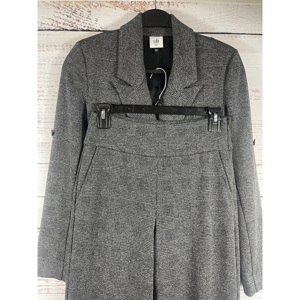 CAbi Pant Suit Womens XXS Gray Plaid Belted Blazer Wide Leg Pants Set Career - Picture 2 of 16